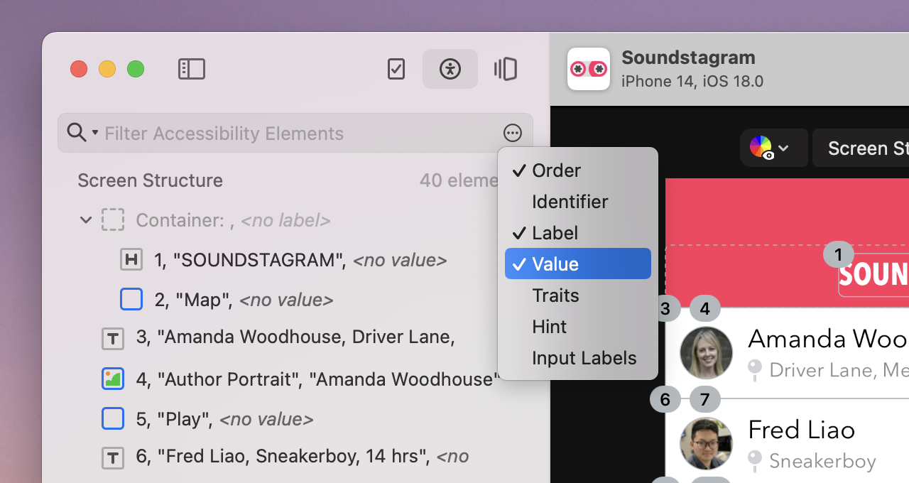 Configuring the Screen Structure accessibility mode.