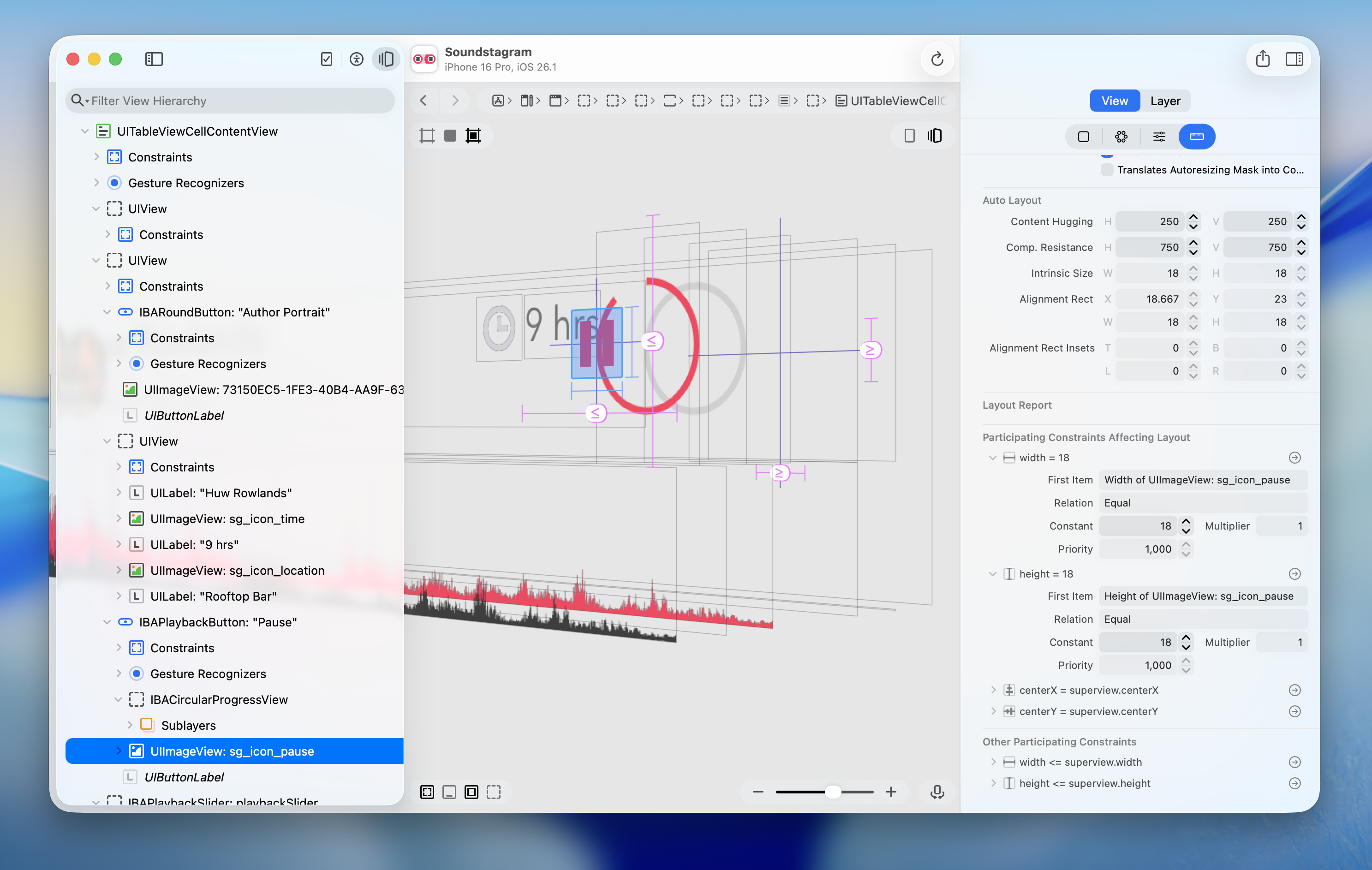 Inspecting a large, vibrant button in the Layout Workspace.
