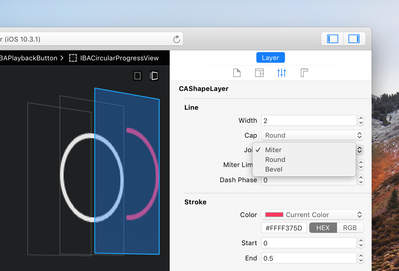 Reveal inspector panel showing new editable properties of CAShapeLayer