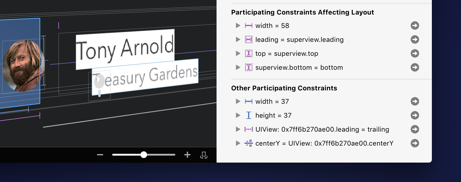 Reveal inspector panel showing the revised participating constraints